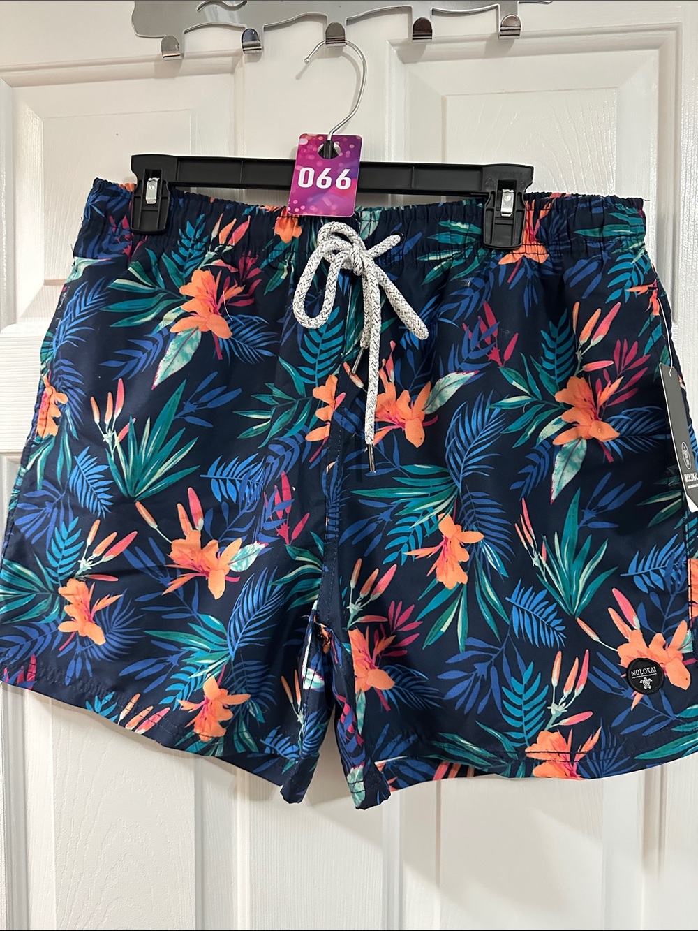 Lokai Navy Swim Trunks with Tropical Orange Floral Print